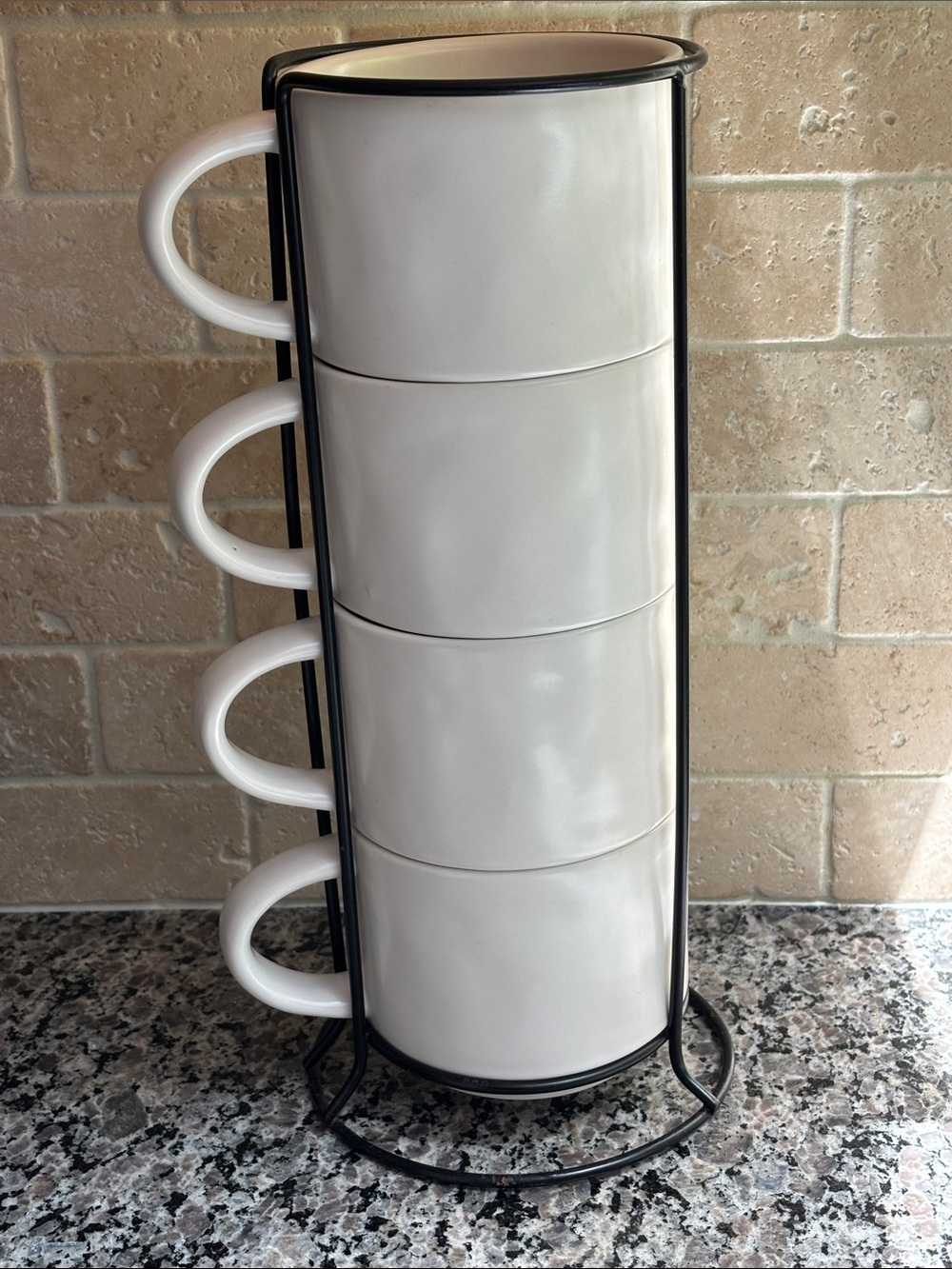 Rae Dunn Set of 4 White Ceramic Mugs - Stackable - Picture 3 of 4